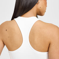 Mellow™ Rib Oner Embroidered Square Neck Mid Vest with Built in Bra Shelf | White