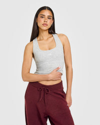 Mellow™ Rib Oner Embroidered Square Neck Vest with Built in Bra Shelf | Light Grey Marl