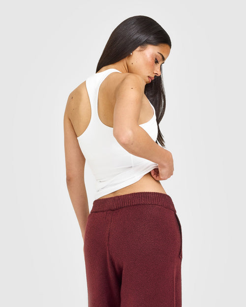 Mellow™ Rib Oner Embroidered Square Neck Vest with Built in Bra Shelf | White