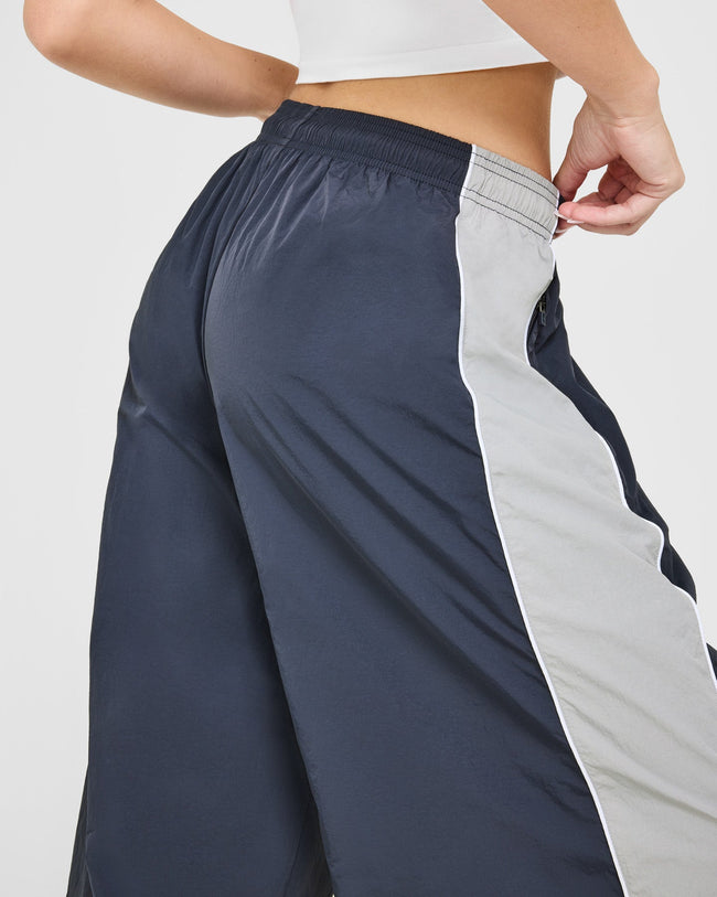 Oversized Piped Woven Straight Leg Track Bottoms | True Blue