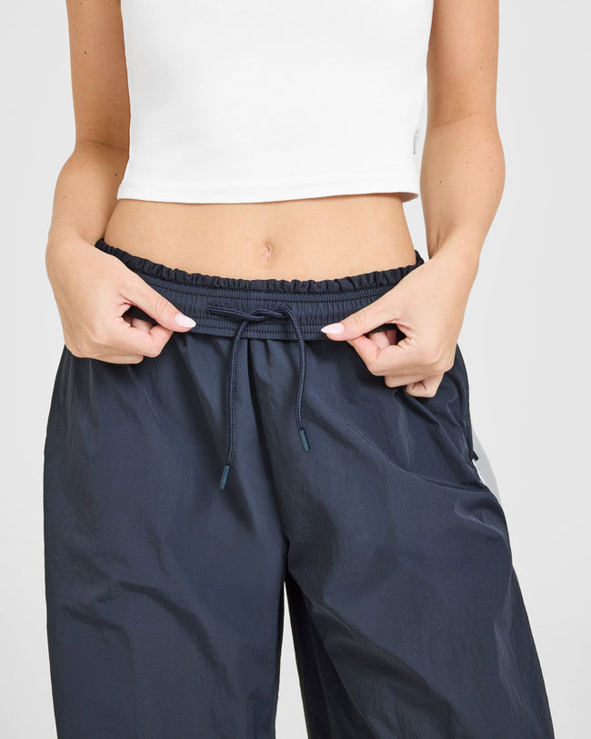 Oversized Piped Woven Straight Leg Track Bottoms | True Blue