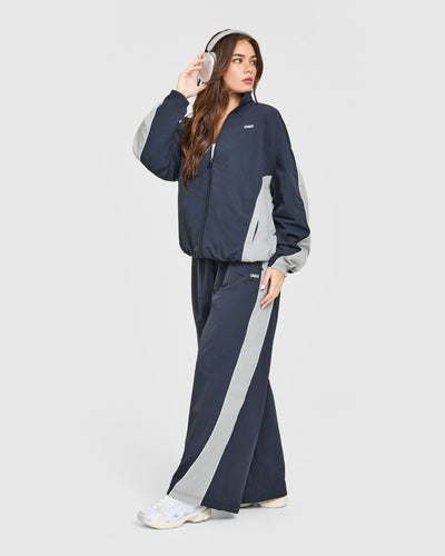 Oversized Piped Woven Straight Leg Track Bottoms | True Blue