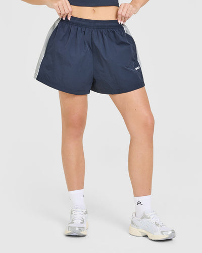 Oversized Piped Woven Track Shorts | True Blue
