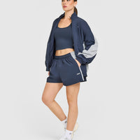 Oversized Piped Woven Track Shorts | True Blue