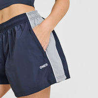Oversized Piped Woven Track Shorts | True Blue