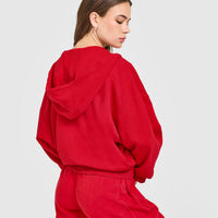 Raw Lounge Oversized Zip Hoodie | Washed Fiery Red