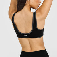 SoftMotion™ Contrast Scoop Back Bralette with White Logo | Black