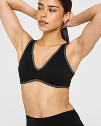 SoftMotion™ Contrast Scoop Back Bralette with White Logo | Black