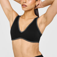 SoftMotion™ Contrast Scoop Back Bralette with White Logo | Black