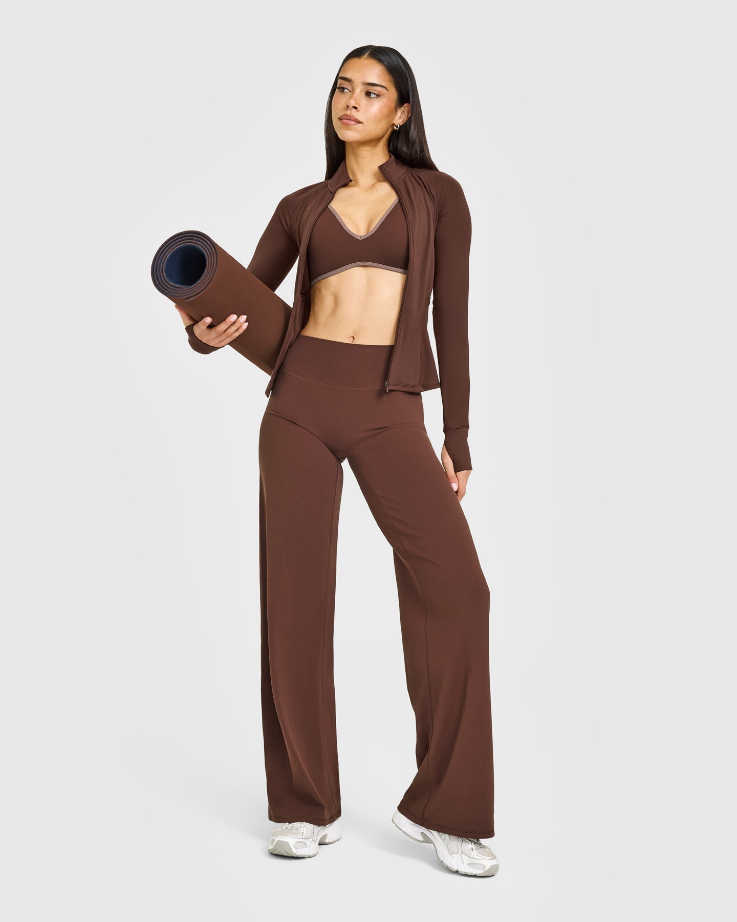 SoftMotion™ Contrast Scoop Back Bralette with White Logo | Espresso Brown