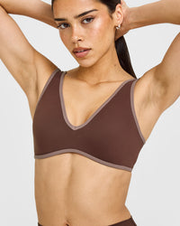 SoftMotion™ Contrast Scoop Back Bralette with White Logo | Espresso Brown