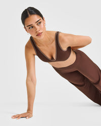 SoftMotion™ Contrast Scoop Back Bralette with White Logo | Espresso Brown