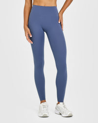 SoftMotion™ High Waisted Leggings with White Logo | Slate Blue