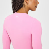 SoftMotion™ Long Sleeve Mid Top with White Logo | Rose Pink