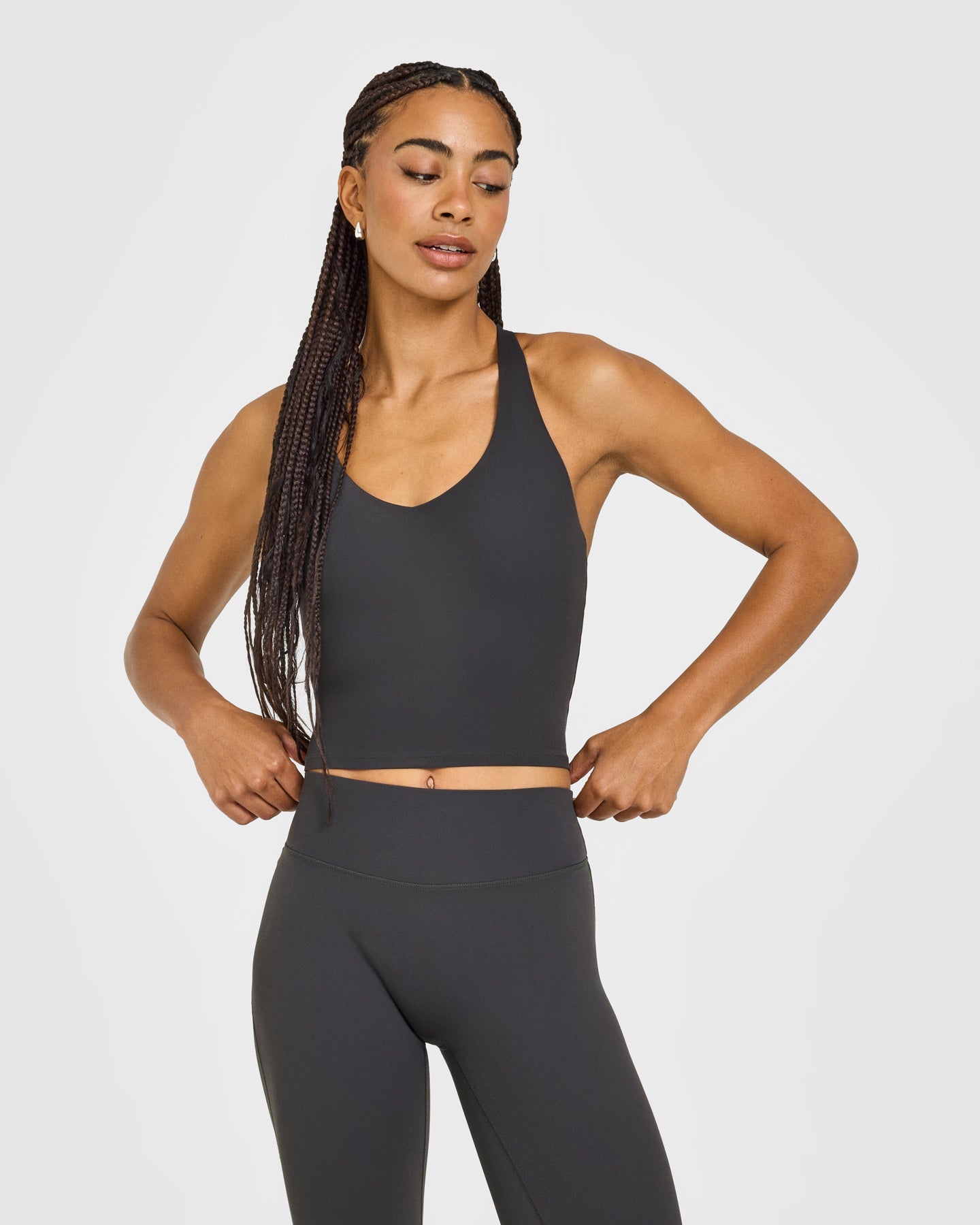 SoftMotion™ Racer Back Mid Vest with Built in Bra Shelf with White Logo | Coal