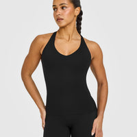 SoftMotion™ Racer Back Vest with Built in Bra Shelf with White Logo | Black