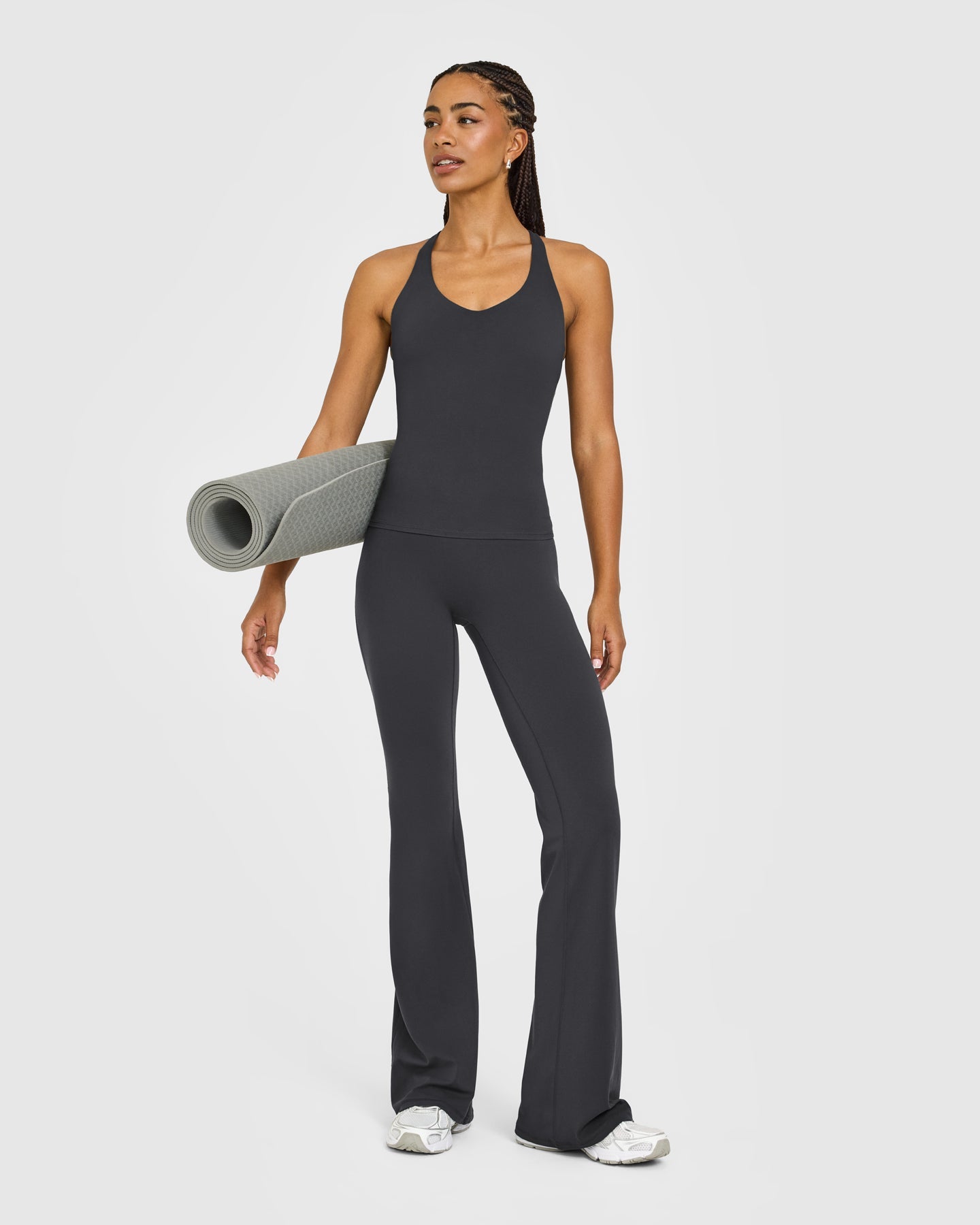 SoftMotion™ Racer Back Vest with Built in Bra Shelf with White Logo | Coal