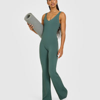 SoftMotion™ Scoop Back Flared All In One Long with White Logo | Iced Green