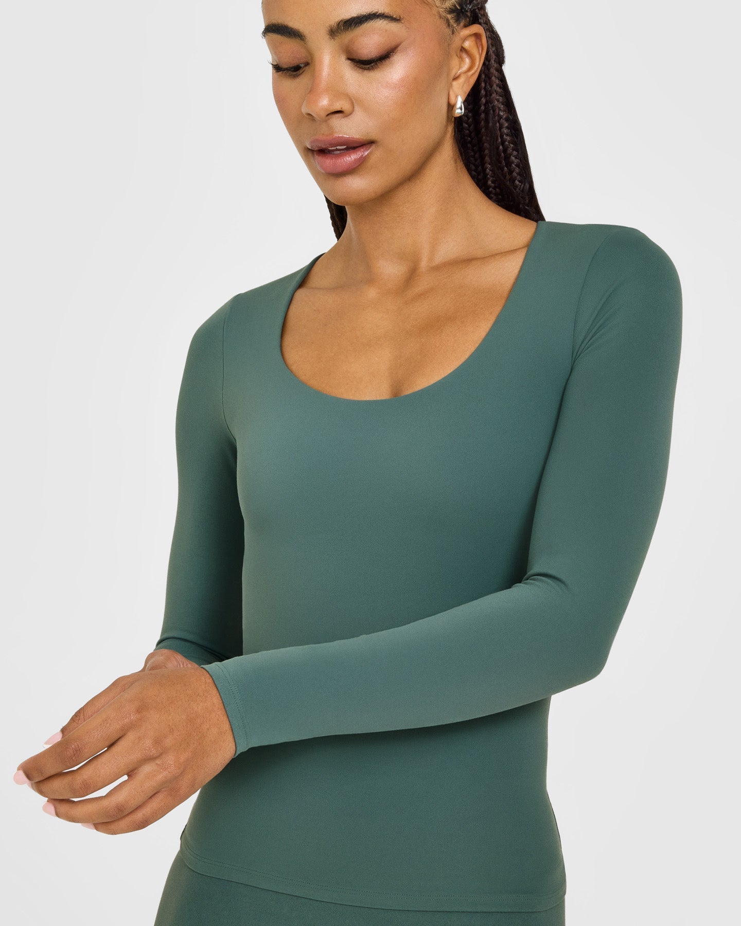 SoftMotion™ Scoop Neck Long Sleeve Top with Built in Bra Shelf with White Logo | Iced Green