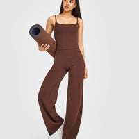 SoftMotion™ Strappy Mid Vest with Built in Bra Shelf with White Logo | Espresso Brown