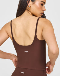 SoftMotion™ Strappy Mid Vest with Built in Bra Shelf with White Logo | Espresso Brown