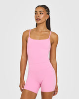 SoftMotion™ Strappy Mid Vest with Built in Bra Shelf with White Logo | Rose Pink