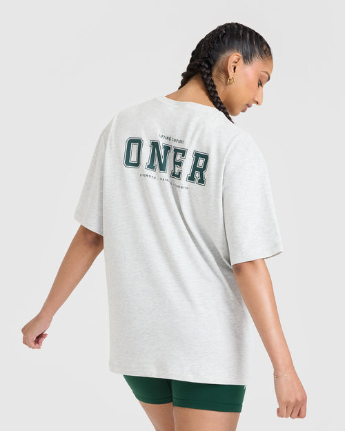 Classic Oversized Lightweight T-Shirt with Printed Logo | Light Grey Marl