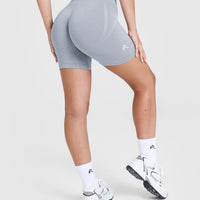 EffortlessLift™ Seamless Shorts with White Logo | Metal Grey