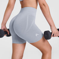 EffortlessLift™ Seamless Shorts with White Logo | Metal Grey