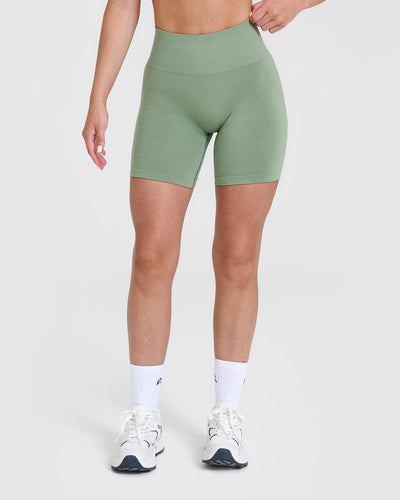 EffortlessLift™ Seamless Shorts with White Logo | Sage