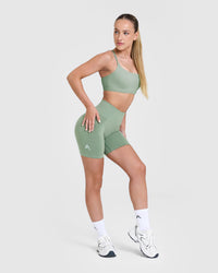 EffortlessLift™ Seamless Shorts with White Logo | Sage