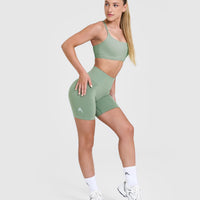 EffortlessLift™ Seamless Shorts with White Logo | Sage