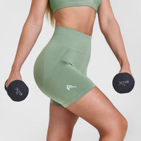 EffortlessLift™ Seamless Shorts with White Logo | Sage