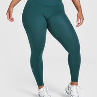 EffortlessLift™ Seamless Leggings with White Logo | Marine Teal