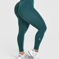 EffortlessLift™ Seamless Leggings with White Logo | Marine Teal