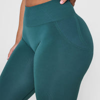 EffortlessLift™ Seamless Leggings with White Logo | Marine Teal