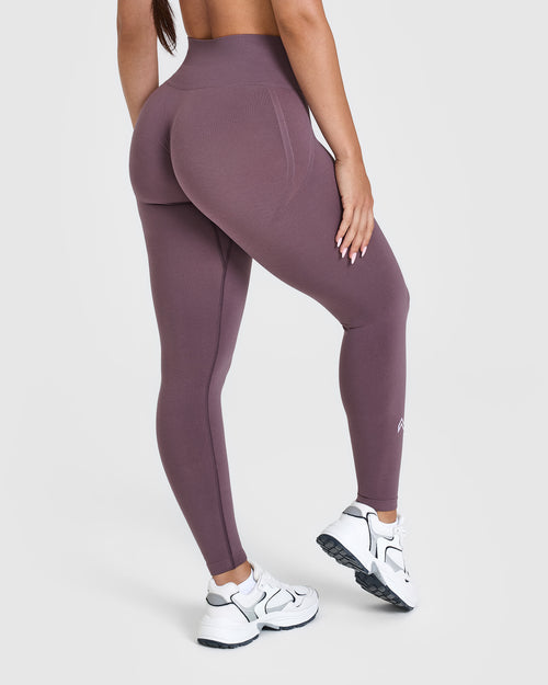 Effortless Seamless Leggings with White Logo | Vintage Purple