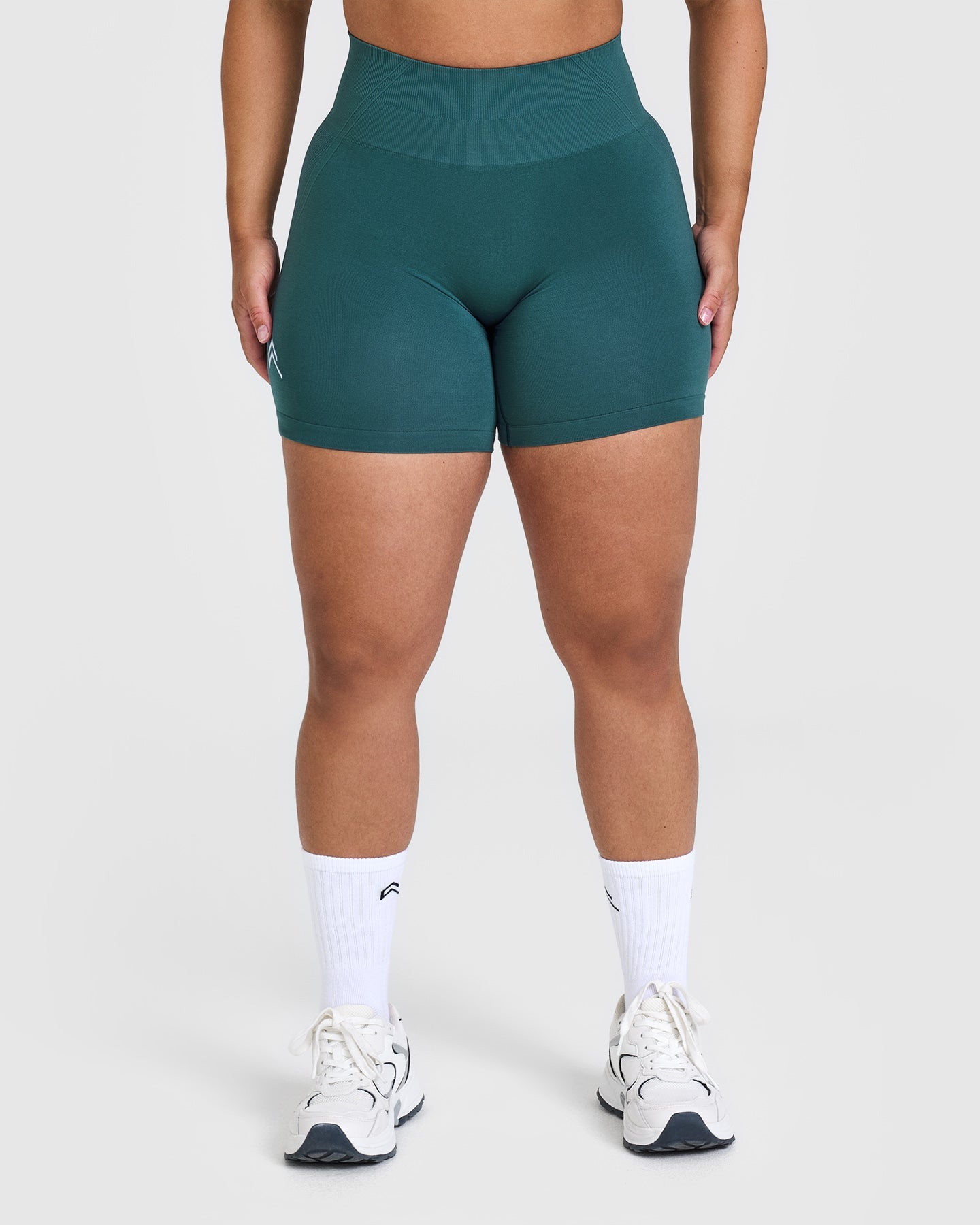 EffortlessLift™ Seamless Shorts with White Logo | Marine Teal
