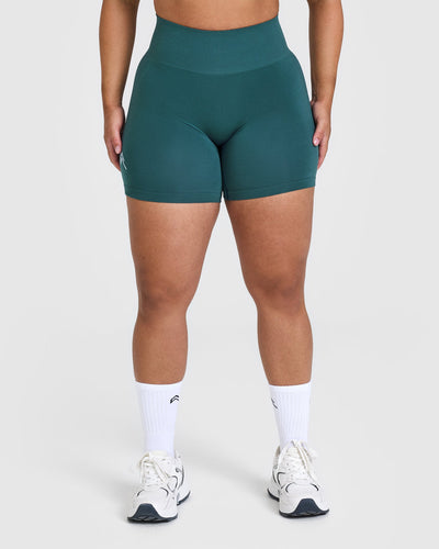 EffortlessLift™ Seamless Shorts with White Logo | Marine Teal