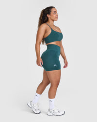 EffortlessLift™ Seamless Shorts with White Logo | Marine Teal