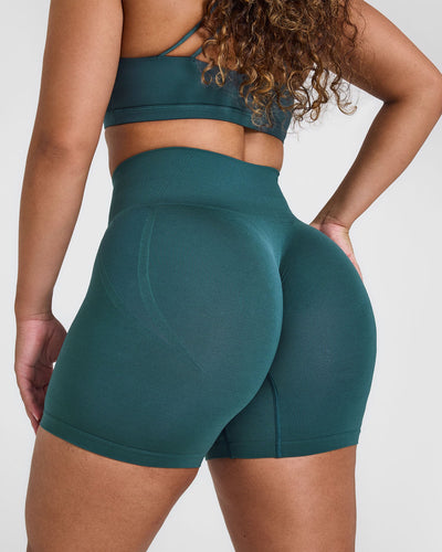 EffortlessLift™ Seamless Shorts with White Logo | Marine Teal