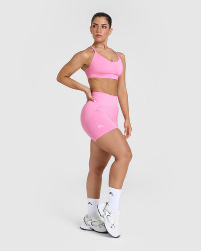 EffortlessLift™ Seamless Shorts with White Logo | Power Pink