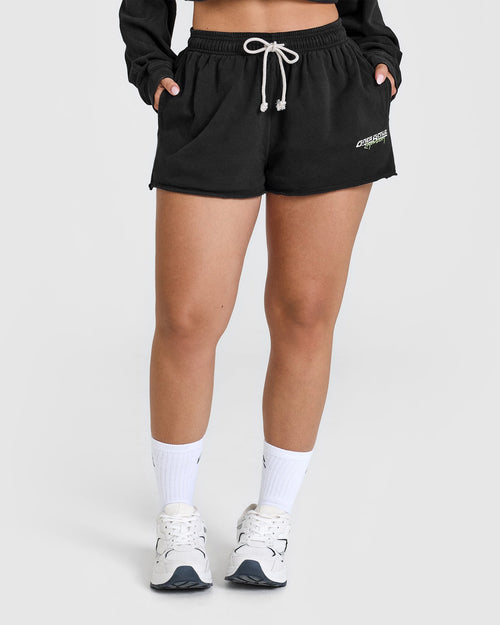 Oner Modal Raw Lounge Oversized Shorts with Graphic | Washed Black