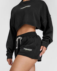 Raw Lounge Oversized Shorts with Graphic | Washed Black