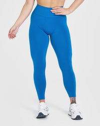 EffortlessLift™ Seamless Leggings with White Logo | Retro Blue