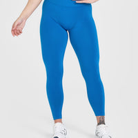 EffortlessLift™ Seamless Leggings with White Logo | Retro Blue