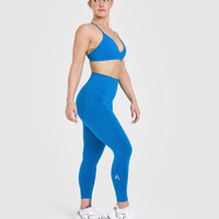 EffortlessLift™ Seamless Leggings with White Logo | Retro Blue