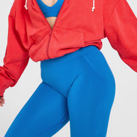 EffortlessLift™ Seamless Leggings with White Logo | Retro Blue