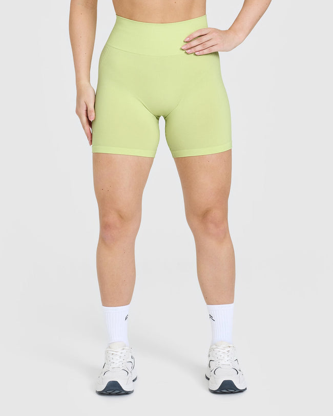 EffortlessLift™ Seamless Shorts with White Logo | Pump Green