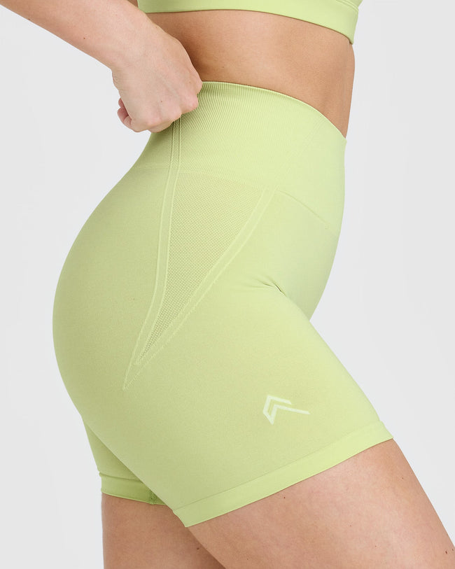 EffortlessLift™ Seamless Shorts with White Logo | Pump Green